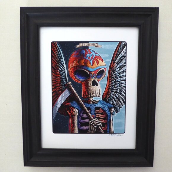 “LA MUERTE” LUCHADOR GRIM REAPER SKELETON FRAMED SIGNED ART PRINT CHET PHILLIPS - Picture 1 of 7